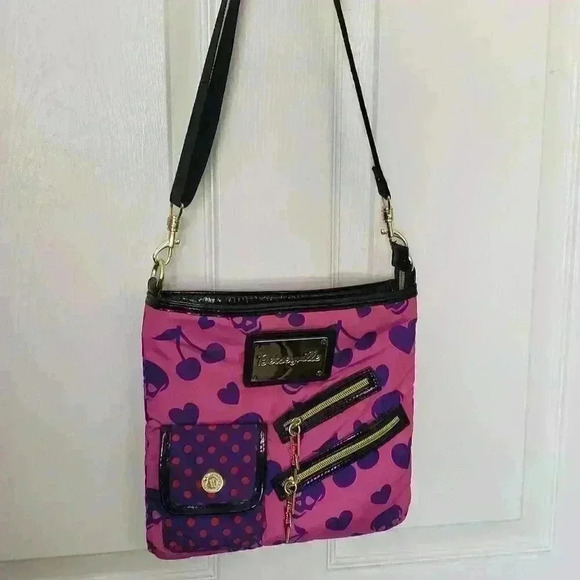 Betsey Johnson Pink and Purple, Skulls and Cherries Purse - Picture 2 of 3